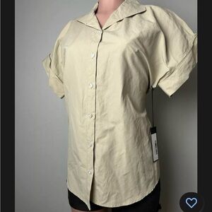 Kal Rieman Women's Top Shirt Blouse Button Up Short Sleeve Size L